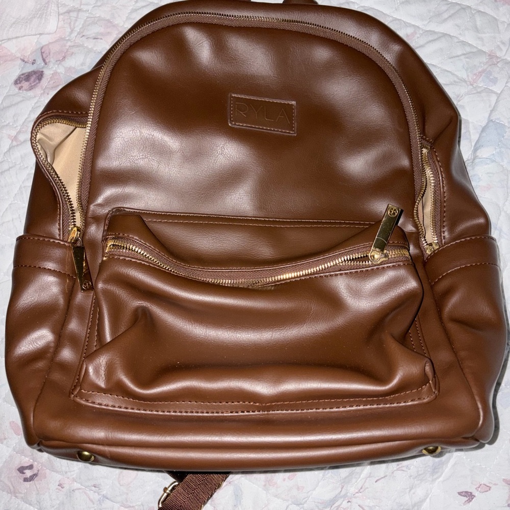 Kids Brown Leather Diaper Backpack
